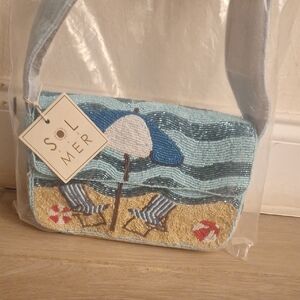 Blue Beaded Beach Scene Women's Bag